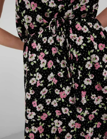Rochie scurta Pieces, negru floral Negru
