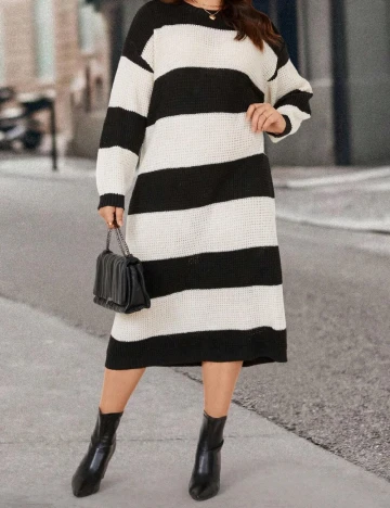 Rochie medie SHEIN CURVE, alb/negru