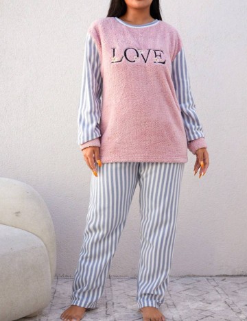 Pijama SHEIN CURVE, roz/albastru