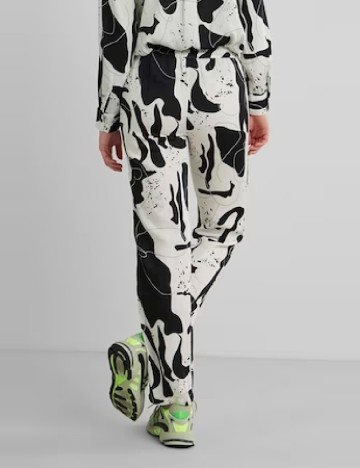 Pantaloni Pieces, alb/negru