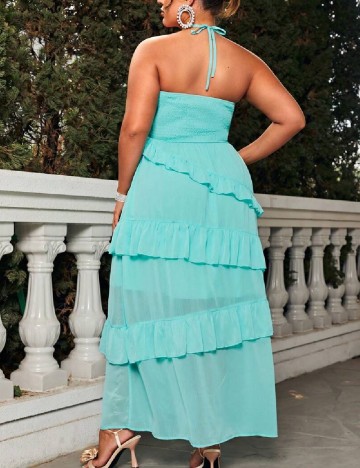 Rochie lunga Glamaker Plus Size, turcoaz