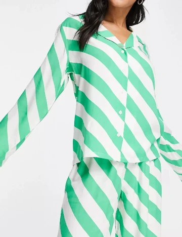 Camasa pijama ASOS, alb/verde Verde