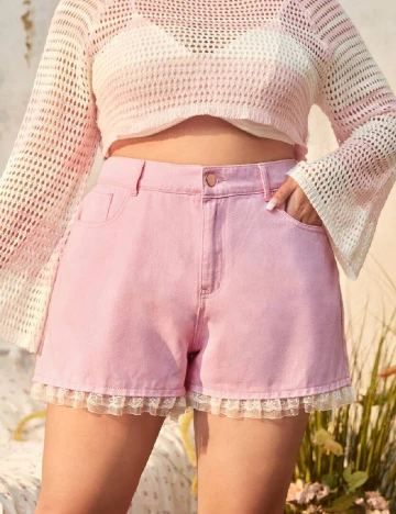 Pantaloni scurti Plus Size Romwe, roz Roz