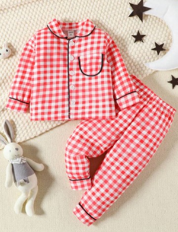 
						Pijama Shein Kids, rosu/alb