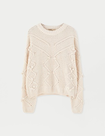 Pulover Pull&Bear, crem, L