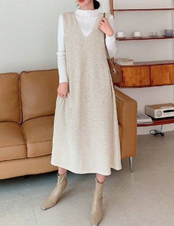 Rochie medie Dazy, crem