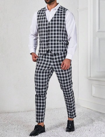 Costum SHEIN Plus Size Men, negru/alb