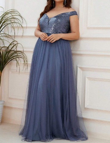 Rochie lunga Ever-Pretty Plus Size, albastru