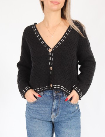 
						Cardigan Knit Mix, negru