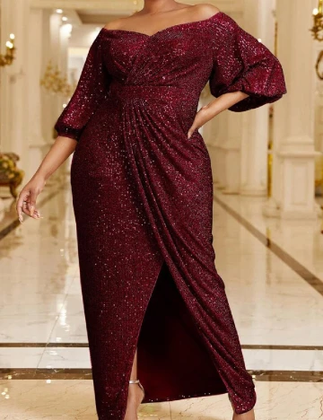 Rochie lunga Giffniseti Plus Size, visiniu Rosu