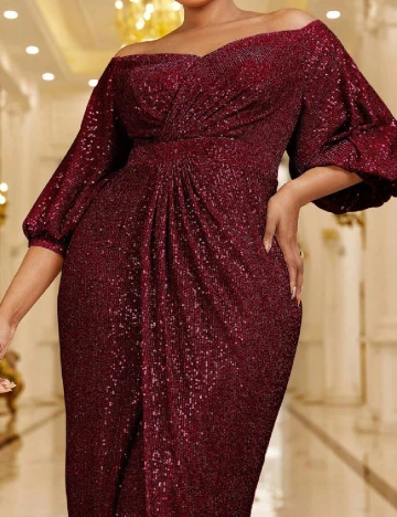 Rochie lunga Giffniseti Plus Size, visiniu Rosu
