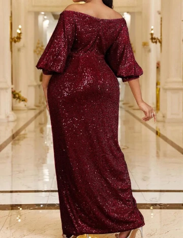 Rochie lunga Giffniseti Plus Size, visiniu Rosu