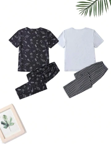 Set pijamale Shein Kids, alb/negru