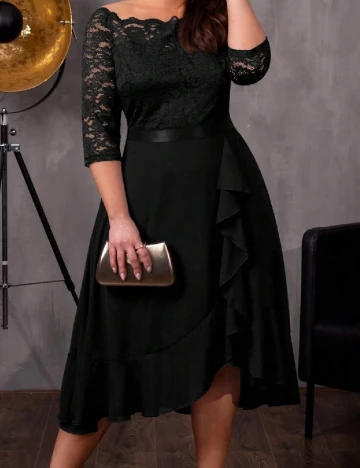 Rochie medie Miusol Plus Size, negru