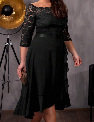 Rochie medie Miusol Plus Size, negru