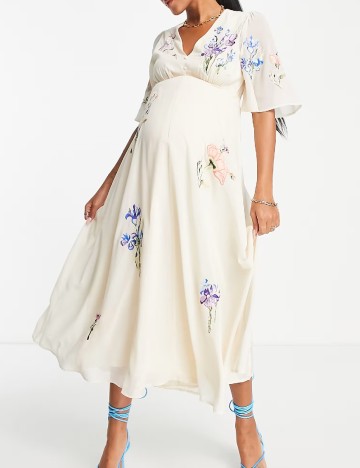 Rochie lunga Hope & Ivy Maternity, crem