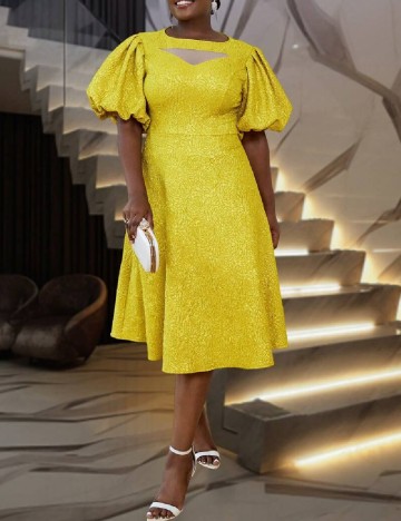 Rochie medie Aomei Plus Size, galben