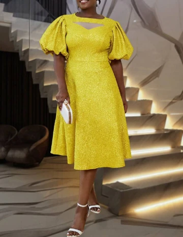 Rochie medie Aomei Plus Size, galben Galben