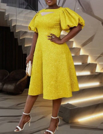 Rochie medie Aomei Plus Size, galben