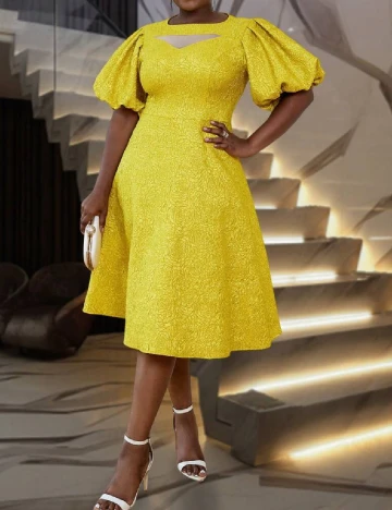 Rochie medie Aomei Plus Size, galben Galben
