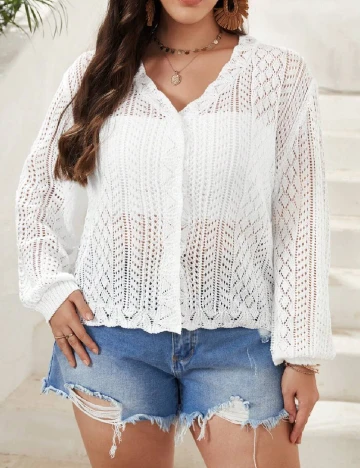 Cardigan SHEIN CURVE, alb Alb