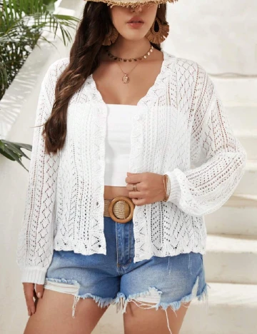 Cardigan SHEIN CURVE, alb Alb