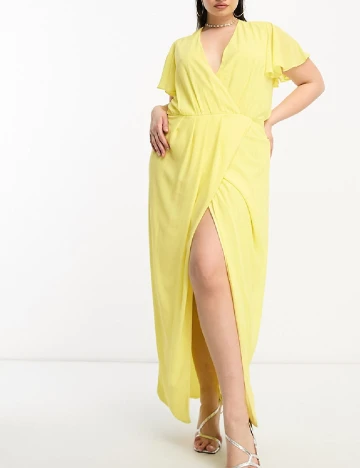 Rochie lunga TFNC London Plus Size, galben