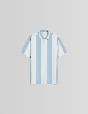 Camasa Bershka, albastru/alb