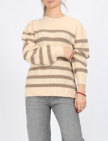 
						Pulover Pieces, crem