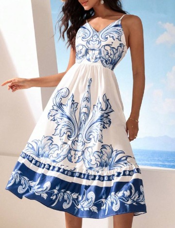Rochie medie SHEIN, albastru/alb