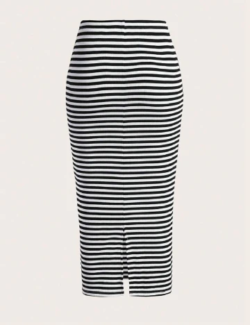 Fusta SHEIN CURVE, alb/negru