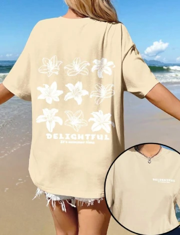 Tricou Oversize SHEIN, crem