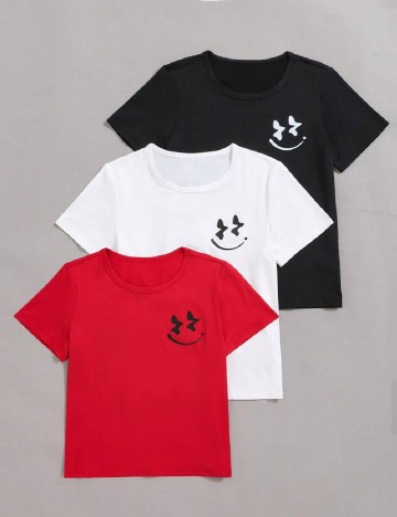 Set Tricouri 3 bucati Shein Kids, mix culori
