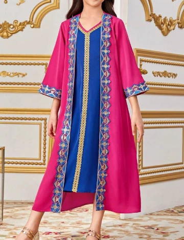 Set Cardigan si rochie Shein Kids, roz/albastru Roz