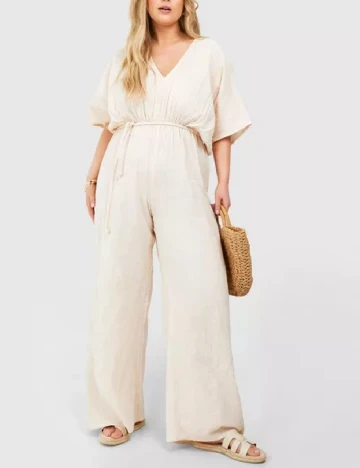 Salopeta Boohoo Plus Size, crem