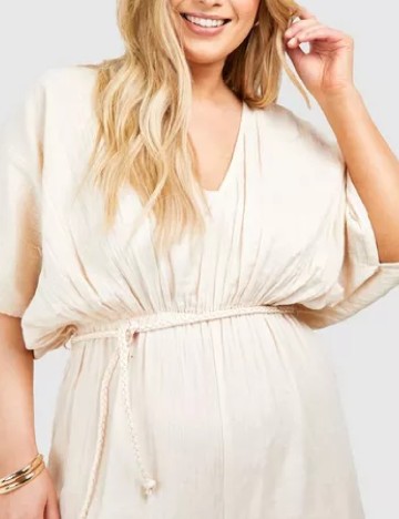 Salopeta Boohoo Plus Size, crem