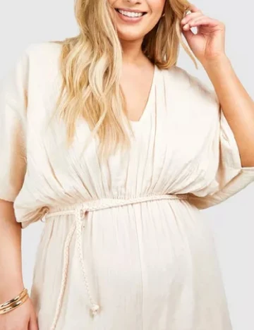 Salopeta Boohoo Plus Size, crem