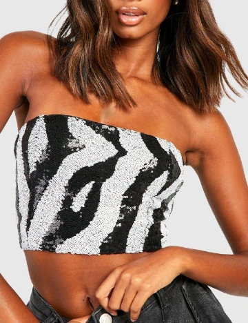 Top Boohoo, negru/alb