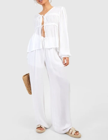 Pantaloni Boohoo, alb