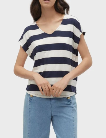 Tricou Vero Moda, bleumarin/alb
