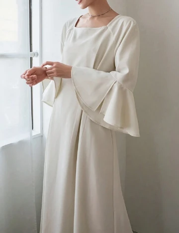 Rochie lunga Friful, ecru Alb