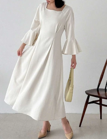 Rochie lunga Friful, ecru Alb