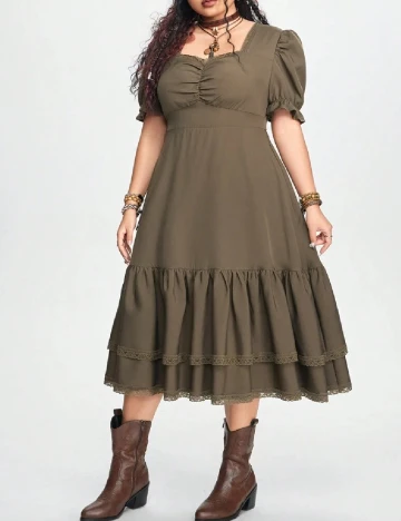 Rochie medie Romwe Plus Size, kaki