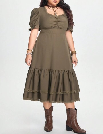 Rochie medie Romwe Plus Size, kaki