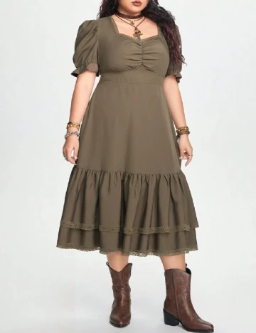 Rochie medie Romwe Plus Size, kaki