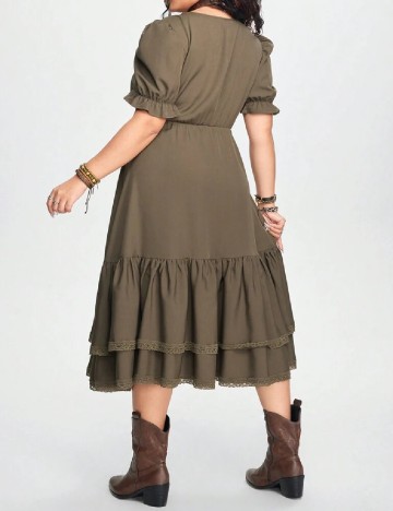 Rochie medie Romwe Plus Size, kaki