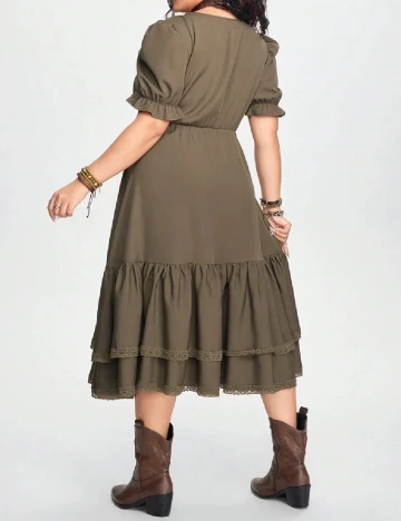 Rochie medie Romwe Plus Size, kaki