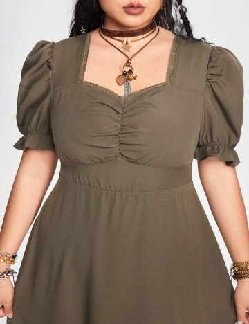 Rochie medie Romwe Plus Size, kaki