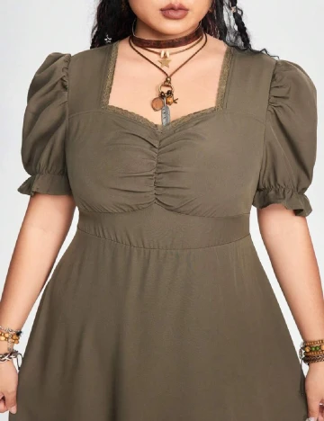 Rochie medie Romwe Plus Size, kaki
