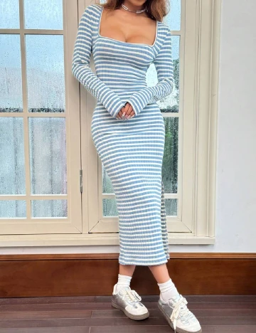 Rochie medie SHEIN, alb/albastru